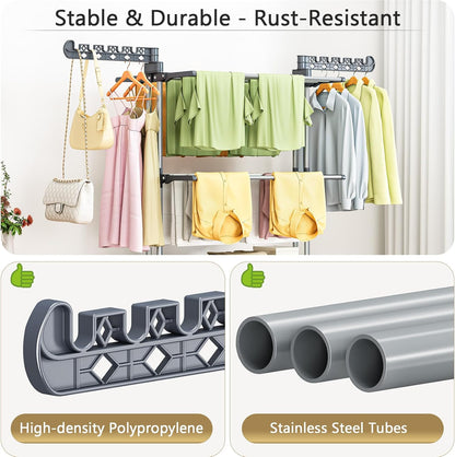 PurKeep 𝐔𝐩𝐠𝐫𝐚𝐝𝐞 Clothes Drying Rack with Wheels, 4 Tier Folding Drying Rack, Heavy Duty Laundry Drying Rack with Expandable Side Wings, Indoor Outdoor Clothes Air Drying Rack for Large Family