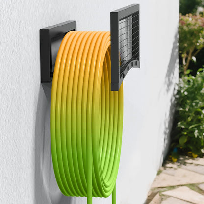 Garden Hose Holder Wall Mount, Heavy Duty Metal Water Hose Rack for Outside, Holds Up to 150FT, Storage Organizer, Easy Install, Black