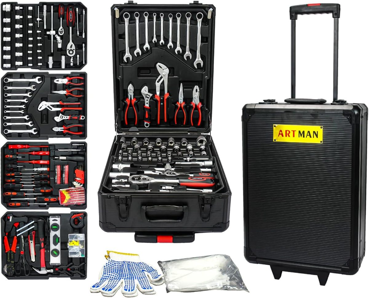 Home Tool Set Kit -899 PCS Home Auto Repair Tool Kit with Rolling Tool Box, Complete Hand Tool Set, Perfect for Homeowner, Diyer, Handyman
