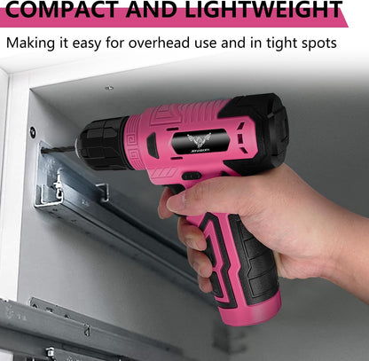 JENABOM Pink 3.6V USB Cordless Electric Screwdriver & Household Tool Kit | Power Screwdriver and Hand Tools in a Compact Box Case for Small Repair and Maintenance- Ideal Housewarming Gift, 112Pcs