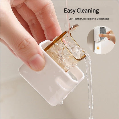 Wall-Mounted Toothbrush Holder with Toothpaste Squeezer, 4-Pack | Strong Self-Adhesive, With Cover, Family Toothbrush Head Organizer, Includes Toothpaste Squeezer