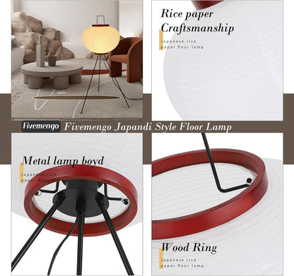 Japanese Rice Paper Floor Lamp, Cozy Paper Lamp Japandi Lantern Lights Wabi Sabi Style for Living Room Bedroom Office, 43 Inch Tripod Stand, White Lantern with E26 LED Bulb, 3000K/5000K