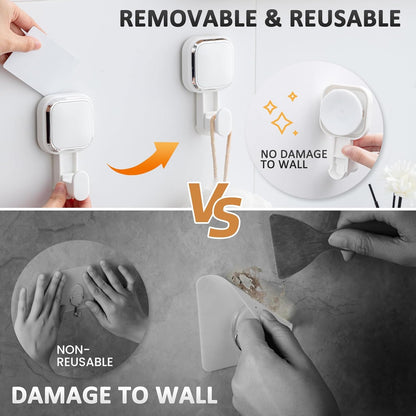 LEVERLOC Razor Holder for Shower 2 Pack, Powerful Suction Cup Shower Hooks for Towel, Loofah, Razor, Squeegee, Damage-Free Wall Hooks, Shaver Holder for Bathroom, Easy to Install and Reuse, White