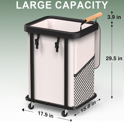 230L (60 Gal) Extra Large Fashion Laundry Sorter 3 Section with Lid, Rolling Laundry Basket Hamper with Handle, Laundry Organizer Storage Cart with Sturdy Metal Frame for Laundry Room, Hotel, White