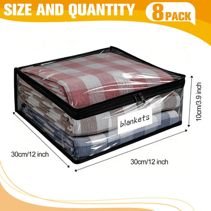 Plastic Storage Bags with Easy-Glide Zipper, Pack of 8, Durable Clear Vinyl Zippered Storage Bags for Clothes Sweaters Comforters Blankets Sheets Bedding (15.7 x 13.8 x 3.9 Inch, White)