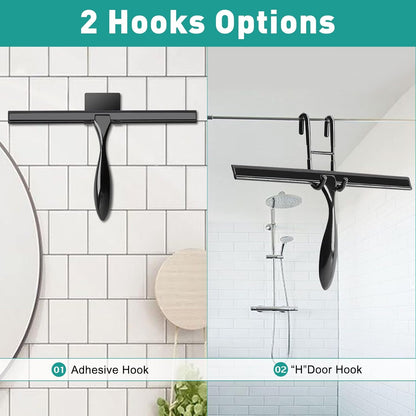 Shower Squeegee for Glass Doors,14-Inch Shower Glass Squeegee, Sliver Shower Squeegee for Shower Doors,Mirror,Windows, with Shower Door Hook and Adhesive Hook