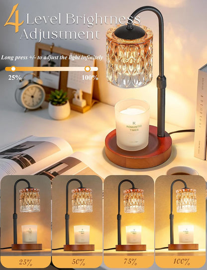 Briever Dimmable Candle Warmer Lamp with Timer, Height Adjustable Electric Candle Wax Warmer, Christmas Birthday Gifts for Women Mom, House Warming Gifts New Home Room Decor, Walnut Solid Wood Base