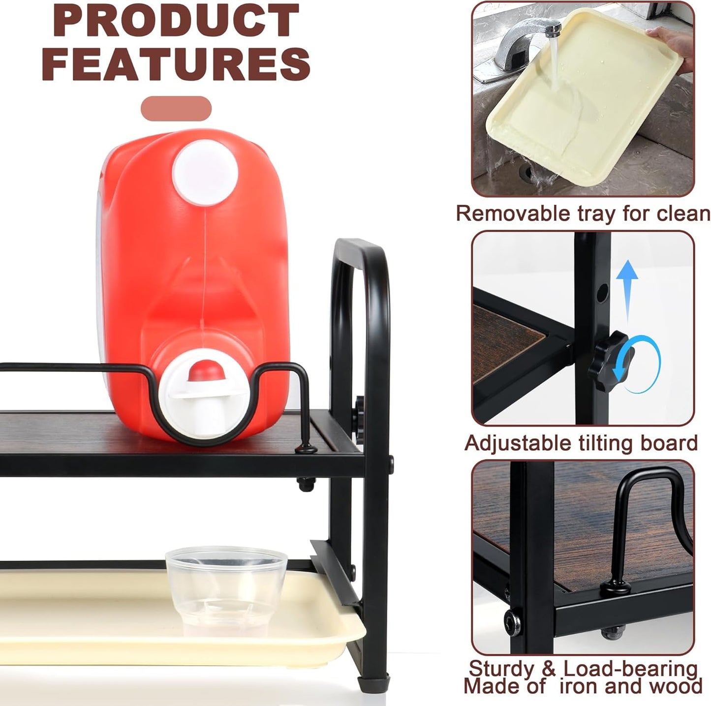 Laundry Detergent Holder & Laundry Detergent Soap Dispenser - Liquid Laundry Detergent Organizer with Drip Tray & Adjustable Tilting Board, for Laundry Room Organization and Storage,Black