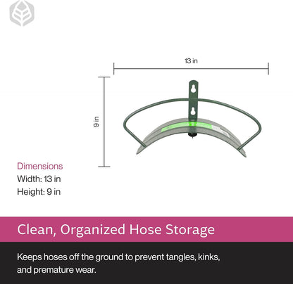 Yard Butler Heavy Duty Wall-Mounted Hose Hanger - Garden Hose Holder for Convenient Organization - Holds up to 125 Feet - Powder Coated Steel - Heavy Duty Bracing - Classic Design, Green
