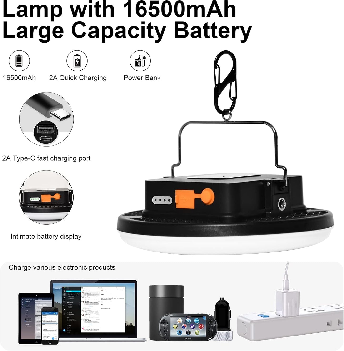 4000LM Flashlight Portable LED Camping Lantern Light 30W with Digital Display and Magnet , IPX5 Waterproof Tent Lights Light for Parents Christmas Gift