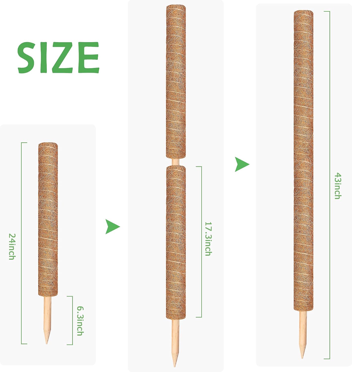 Augshy Moss Pole, 27 Inch Moss Poles - 2Pcs 17 Inch Plant Stakes Moss Sticks for Monstera Indoor Creepers Plant Support Extension Climbing Plants