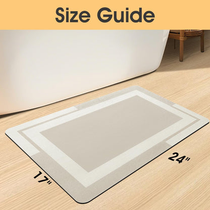 ACCUMTEK Non Slip Bath Mat, Thin Bathroom Rugs Fit Under Door, Quick Dry Bath Mats, Machine Washable Bath Rugs for Bathroom, Bathtub & Kitchen, Grey/Bordered/24 x17