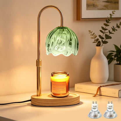 Flower Candle Warmer Lamp with Timer, Dimmable Adjustable Height Wax Melts Warmer for Jar Candles, Birthday Gifts for Women Mom, House Warming Gifts New Home, Bedroom Living Room Decor (Green)