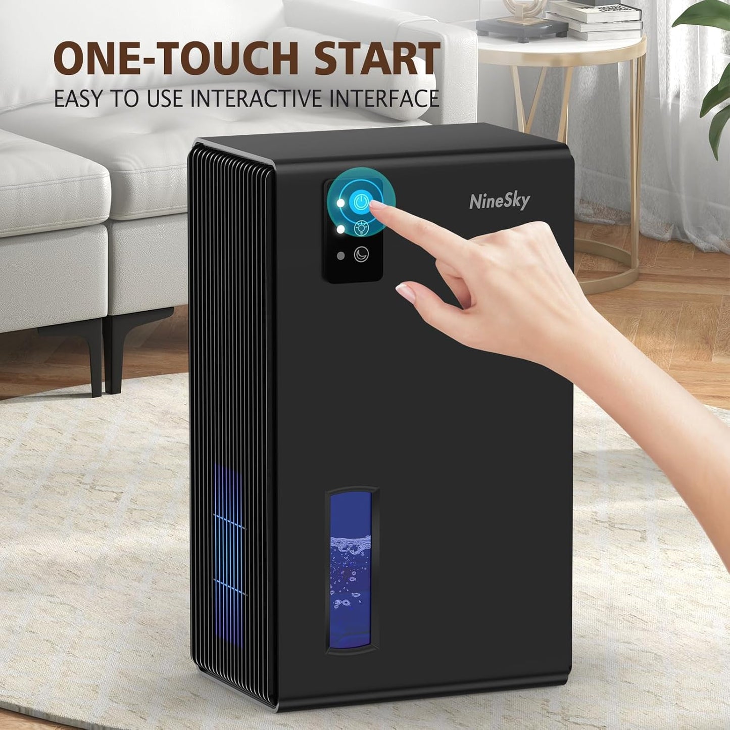 NineSky Dehumidifier, 1000 sq.ft Dehumidifiers for Home with 95oz Large Water Tank,Quiet Dehumidifier with 7-Color Ambient Light & Auto Shut Off, Dehumidifier for Basement, Bedroom, Bathroom (Grey)