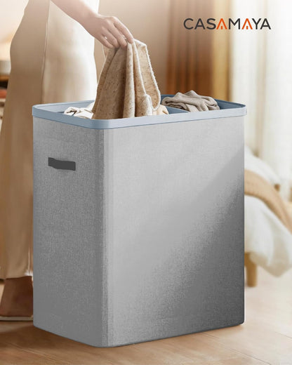 CASAMAYA Laundry Basket with Lid, Laundry Hamper 3 Section, 190L collapsible Laundry Organizer, Easy Assembly, with Handles and Removable Liners, 25.2 x 15.7 x 29.5 Inches, Beige JSP904M