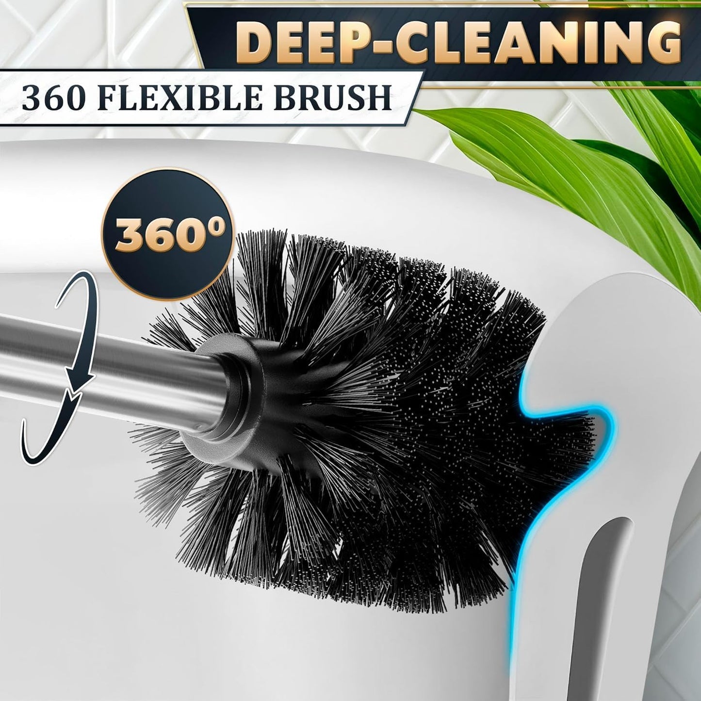 Black Toilet Brush and Holder Set - Slim Matte Design that Fits Anywhere - Stainless Steel Toilet Bowl Brush and Holder with 2 Rounded Corners, Replaceable Head, Removable Inner Bowl & Splash Guard