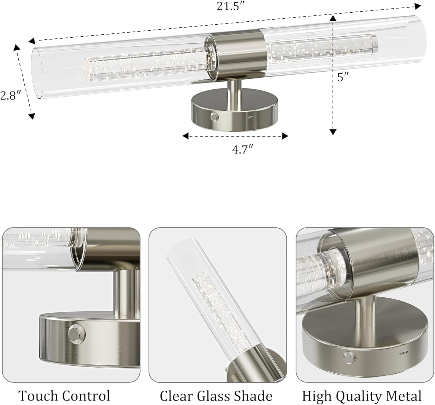 10000mAh Battery Operated Wall Sconce Set of 2, Rechargeable Wireless Wall Lights with Remote Control, Dimmable Timer 3 Color Temperature Glass Wall Lamp for Living Room Bedroom Gold 21.5 Inch
