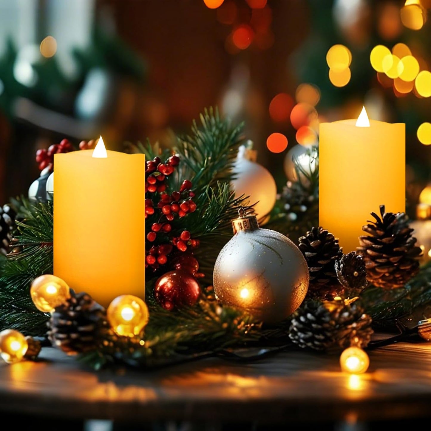3x3 Flickering Flameless Candles Set of 2, 2AA Battery Life 600 Hours Battery Candles Flickering with Timer,3 inch Flameless Candles with Remote for Indoor/Outdoor, Ivory