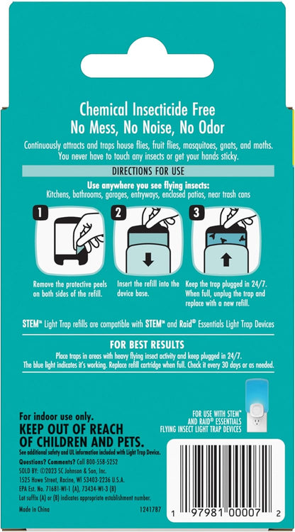 STEM Insect Trap - Indoor Fruit Fly & Gnat Pest Control for House, Home and Kitchen, Attracts & Traps Flying Bugs, Soft Blue Light - Includes 1 Plug-in Device & 3 Cartridges