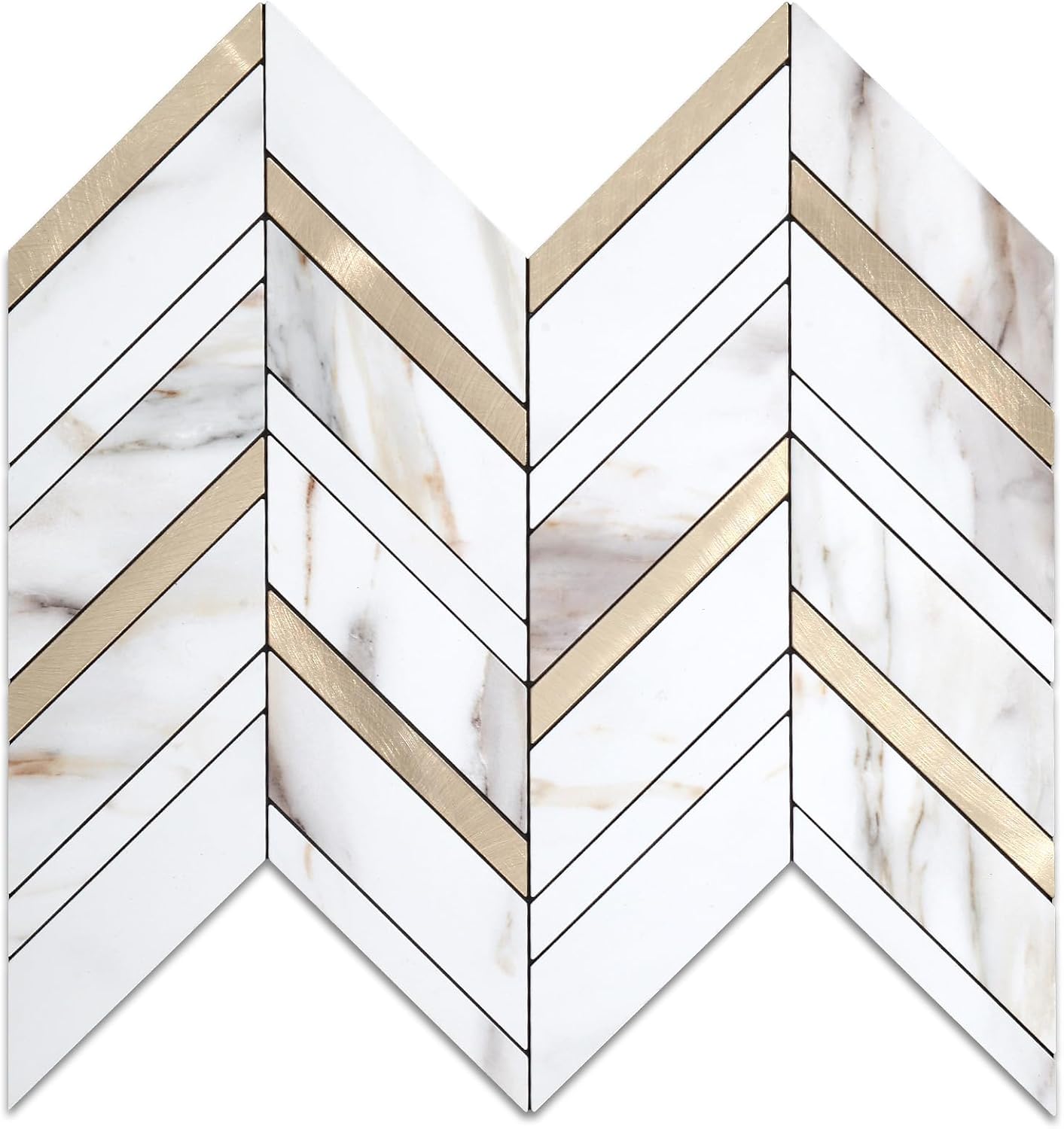 Yipscazo 10-Sheet Herringbone Backsplash Peel and Stick Tile, Polished White PVC Stick on Backsplash for Kitchen, Waterproof Self Adhesive Wall Tile for Bathroom