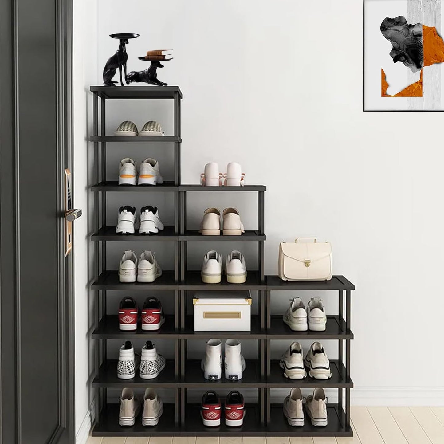 Vertical Shoe Rack - Tall Narrow Shoe Rack Organizer for Small Spaces,5 Tier Bamboo Shoen Shelf for Entryway,Closet,Corner,Doorway,Skinny Shoe Shelf Space Saving Shoe Storage,Free Stackable DIY