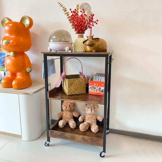 3-Tier Rolling Utility Cart with Lockable Wheels Storage Slim Storage Heavy Duty Cart Mobile Shelving Unit Craft Narrow Organizer for Bathroom Laundry Kitchen (Vintage Blue)