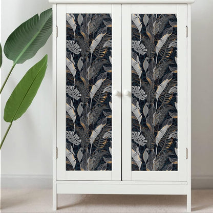 MuralPeel Dark Blue/Yellow Leaf Floral Peel and Stick Wallpaper Vintage Easy Peel Off Self Adhesive Removable Stick on Wall Paper for Kitchen Cabinet Renter Friendly