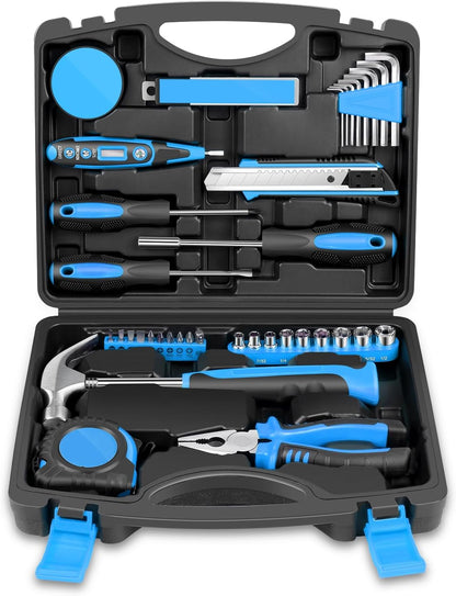 Auto Dynasty Tool Kit for Home, Basic Household Hand Tool Sets with Screwdrivers Combination Tools, All in One Plastic Toolbox Storage Case for College Dorm, Office, Auto Repair (Green)
