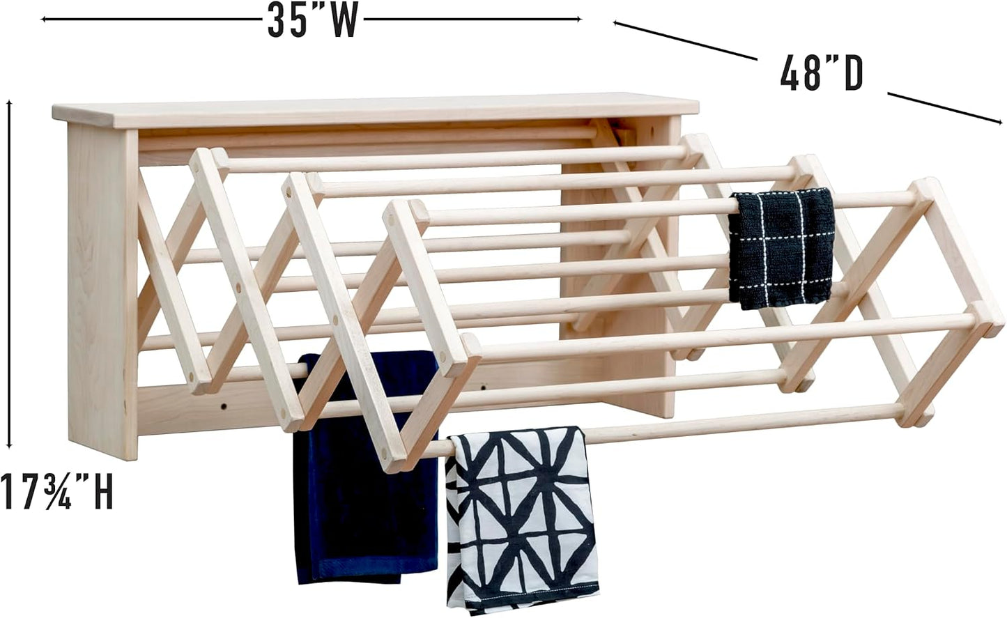 Pennsylvania Woodworks Wall Mounted Clothes Drying Rack - Heavy Duty, Collapsible Laundry Rack for Drying Clothes - Solid Maple Hardwood Foldable Drying Rack - Made in The USA - (Small)