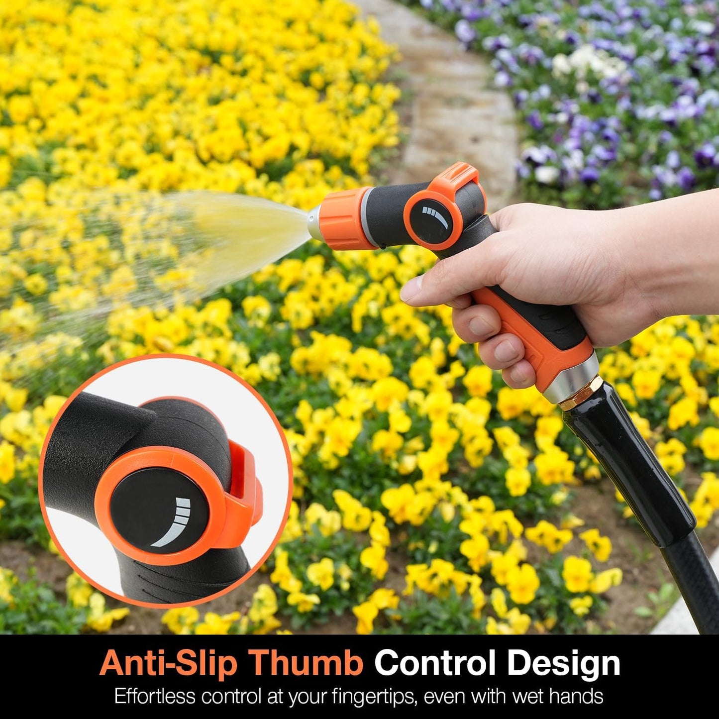 Besiter Garden Hose Nozzle Sprayer: 2 Pack 10 Watering Patterns Spray Nozzles Heavy Duty Metal Hose Head Hose Attachment, Thumb Control On Off Valve