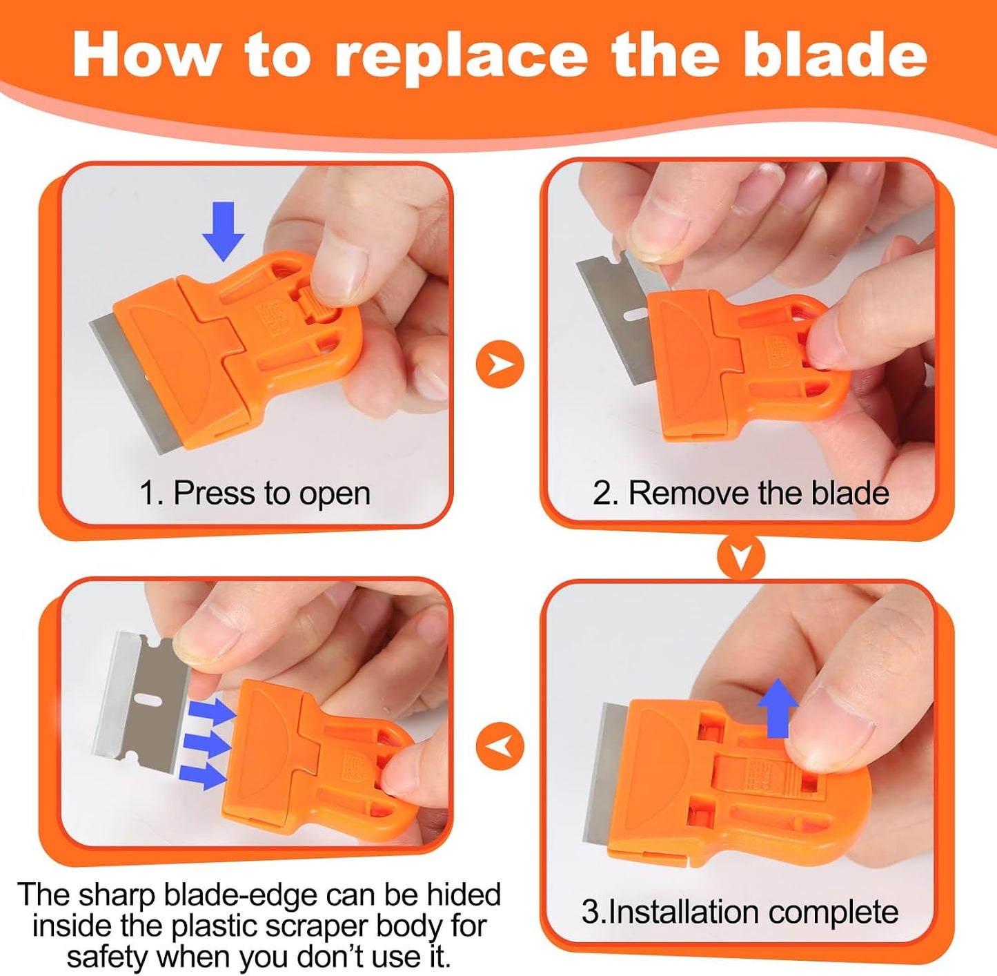 WEGAZ-4 Pcs Mini Plastic Razor Blade Scraper Tool-Suitable for Cleaning Windows and Glass Stoves-Equipped with 20 Blades.