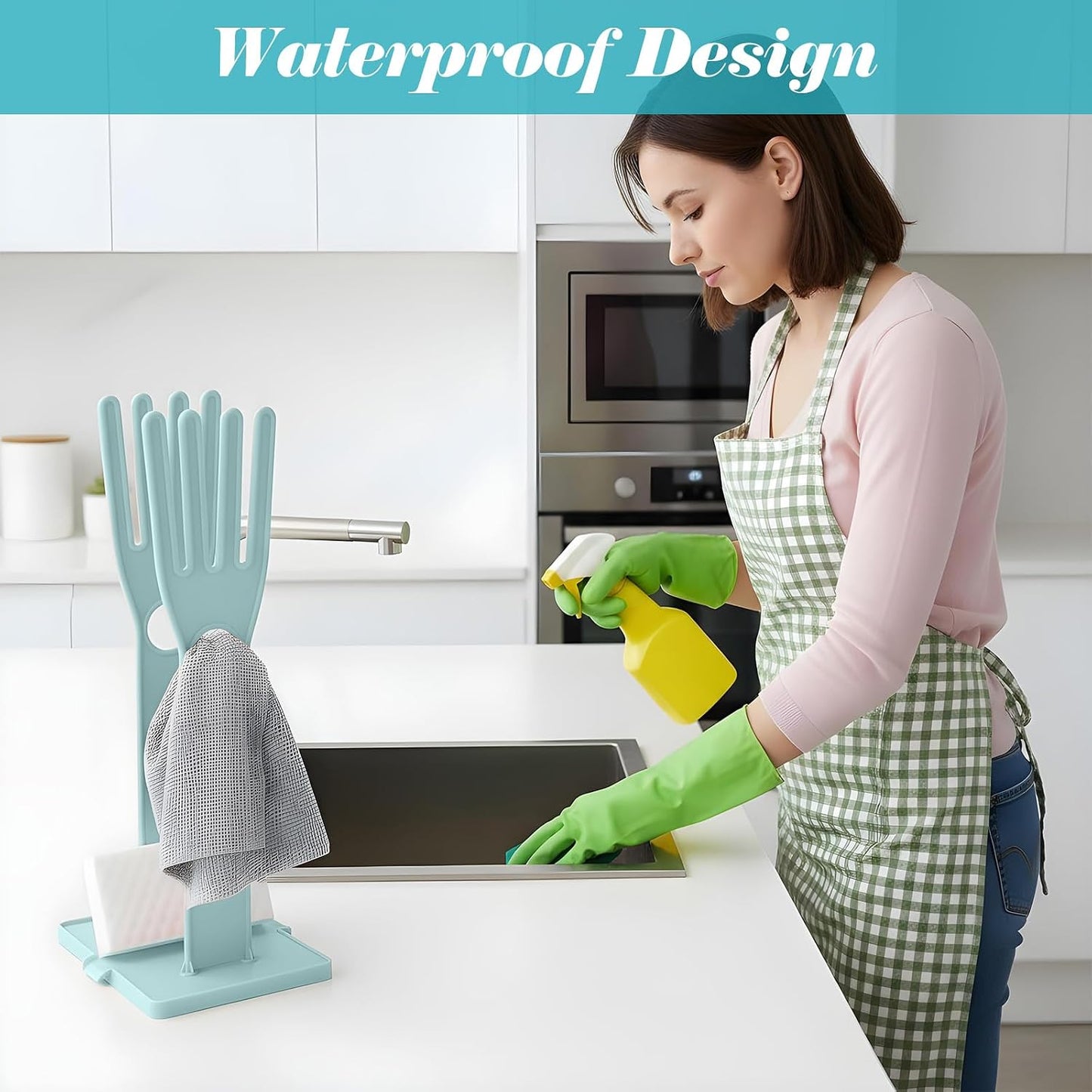 2 Pcs Kitchen Glove Holder, Kitchen Glove Stand Holder Plastic Glover Drying Dryer Rack, Reusable Rubber Dishwashing Gloves Clothes Drying Rack for Dish Gloves and Rags Towel Storage Tool(Blue)