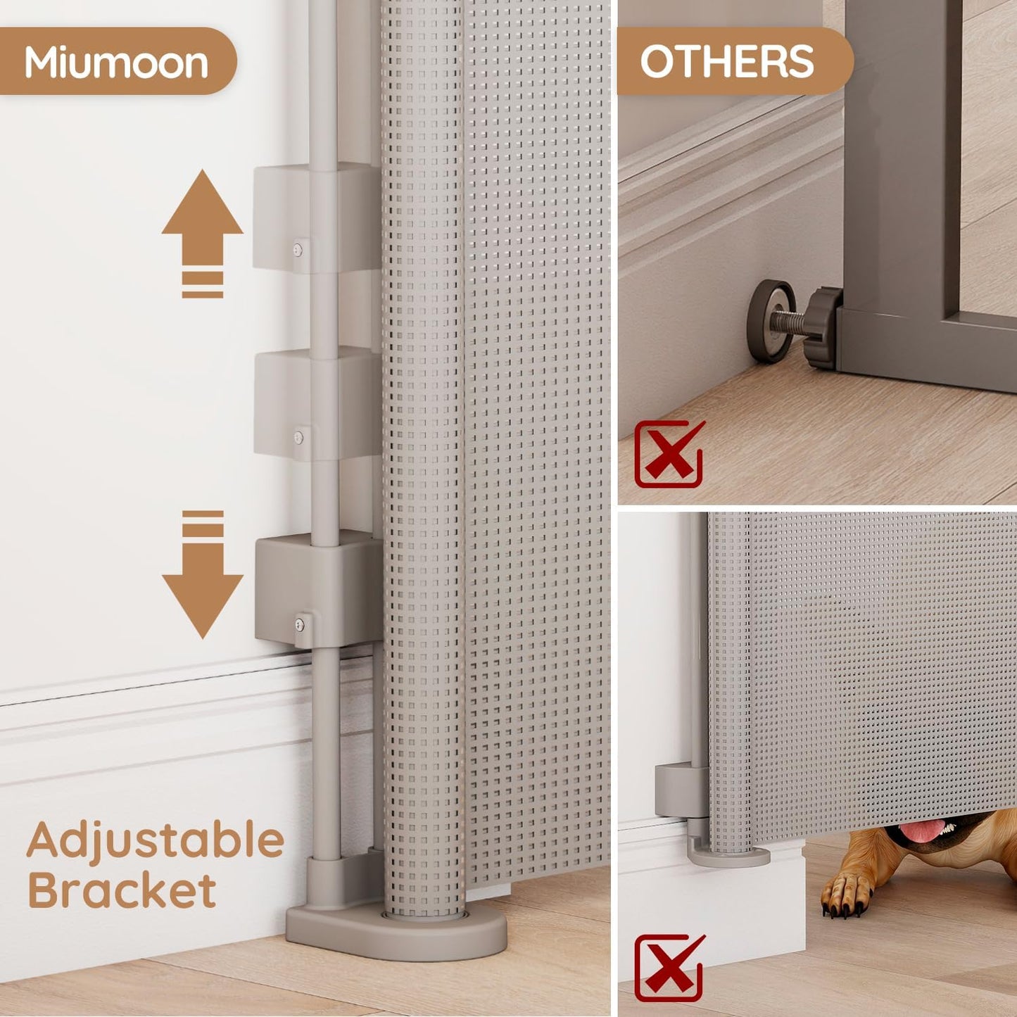 Miumoon One-Hand Operation Retractable Baby Gates, 71 inch Retractable Gate with Reinforced Strip Design to Prevent Crawling Through, 6 FT Retractable Dog Gate for Stairs, Doorways, Hallways