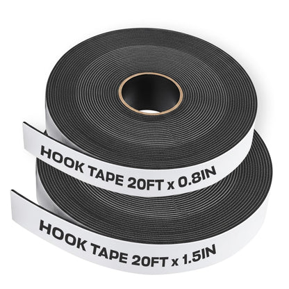 Screen Door Hook Tape, Hook Side Only - Adhesive Replacement in 2 Widths | Backside hook tape only (no loop side), weatherproof peel & stick for magnetic garage screen doors, 20ft x 0.8in + 1.5in