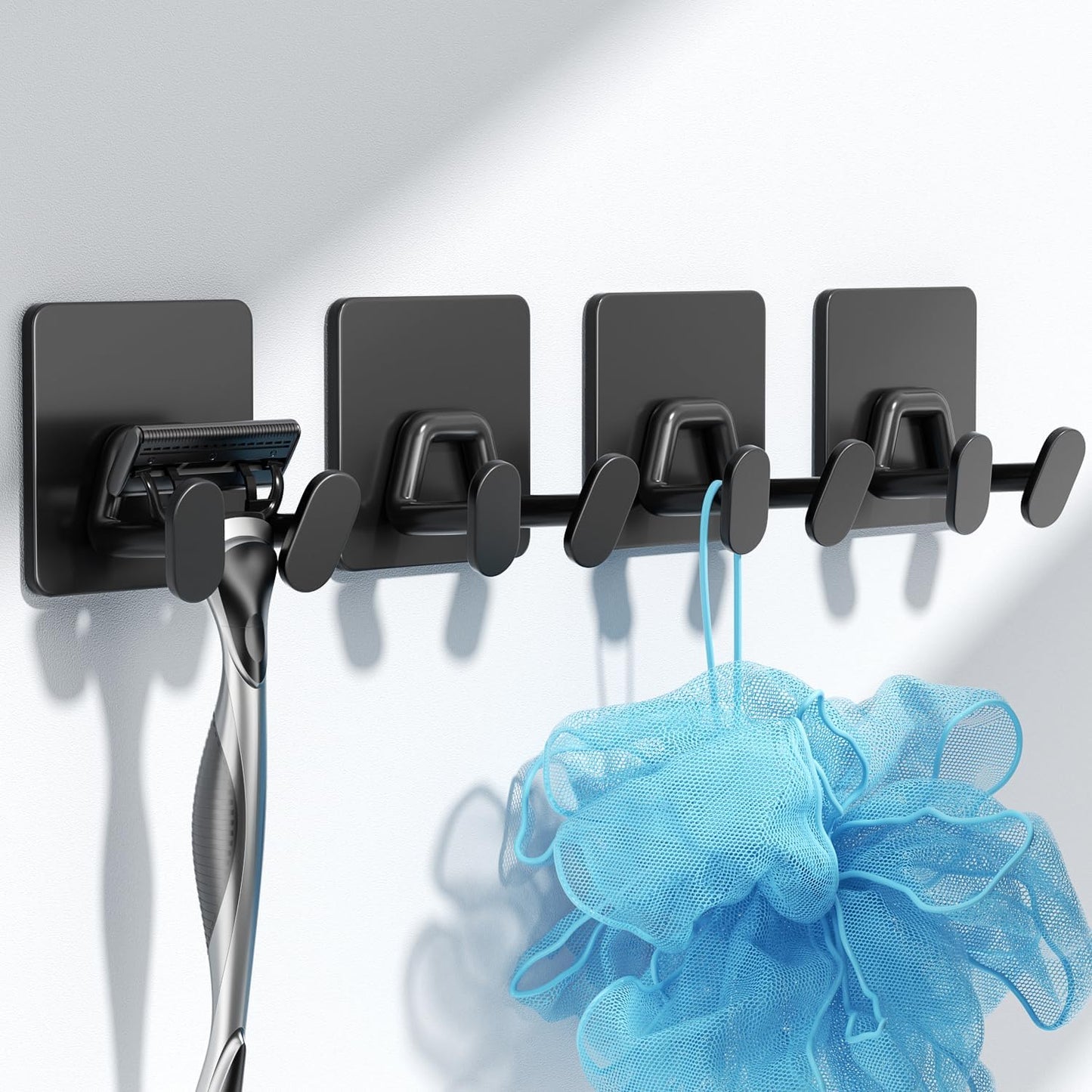 susswiff Shower Hooks for Inside Shower - Extra Sticky Stainless, Razor Holder Accessories, Wall Mounted Self-Adhesive Double Hooks for Razor, Loofah, Towel, Shaver, Coat, Key, Silver 6 Pack