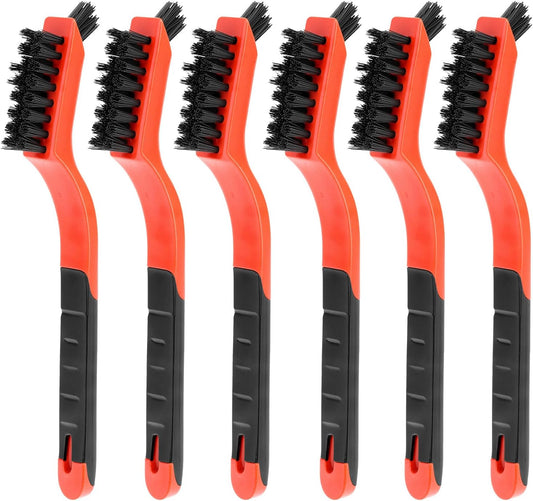 QWORK Nylon Cleaning Brushes, 6 Pack Non Scratch Bristles Dual Head Crevice Tool for Kitchen Bathroom and Cookware