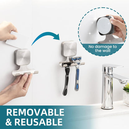 TAILI Suction Cup Razor Holder in Shower 2 Pack, Towel, Loofah, Shaver Holder for Bathroom Wall, Powerful Suction Cup Shower Hooks, Easy to Install and Reuse, White