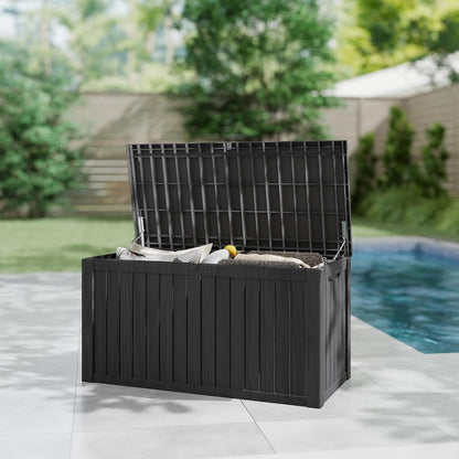 200 Gallon Deck Boxes Outdoor Waterproof, Outdoor Storage Box with Lockable Lid & UV-Resistant for Patio Furniture, Outdoor Cushions, Garden Tools and Pool Supplies, Light Brown