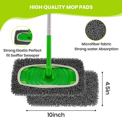 8 Pack Chenille Mop Pads, Reusable Microfiber Mop Refills for 10''–12'' Flat Mops, Washable Wet & Dry Floor Pads for Hardwood, Tile, Compatible with Swiffer Sweeper(Gray)