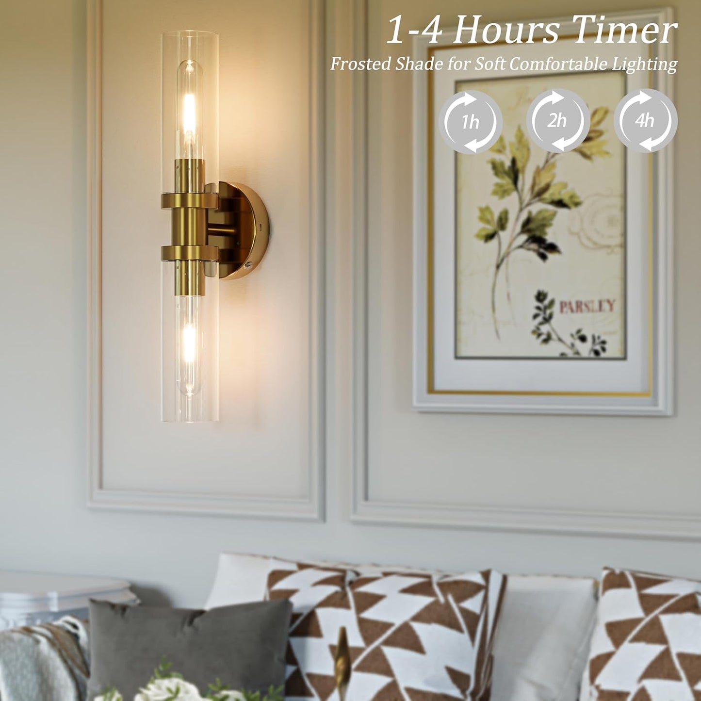 Battery Operated Wall Sconce Set of 2, 10000mAh Rechargeable Wireless Wall Lights Remote Control, Cordless Timer Dimmable Glass Wall Lamps for Living Room Bedside Entryway Emergency Gold 16.5 Inch