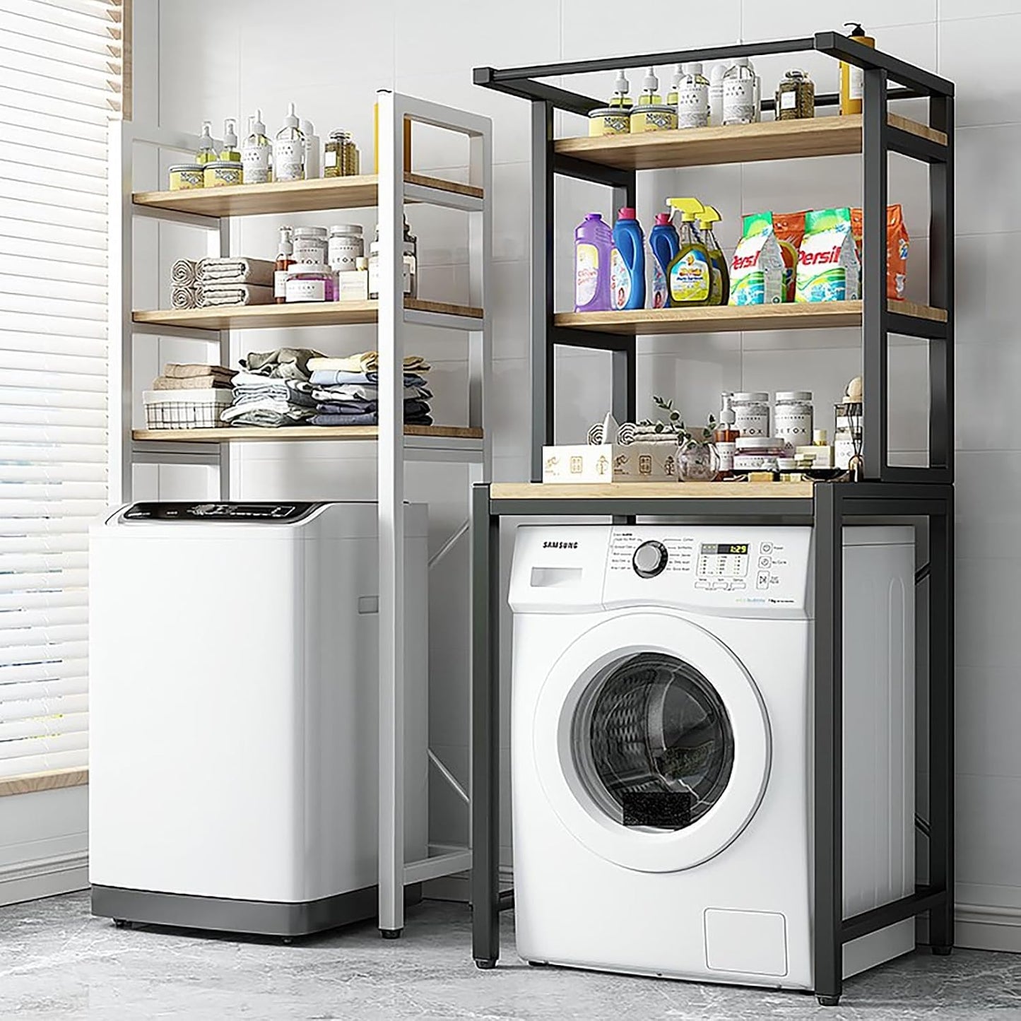 Over The Washer & Dryer Storage Shelves, 3-Tier Laundry Organization Shelf, Over Washer & Dryer Storage, Laundry Room Organization Over The Washing Machine Rack(Black)