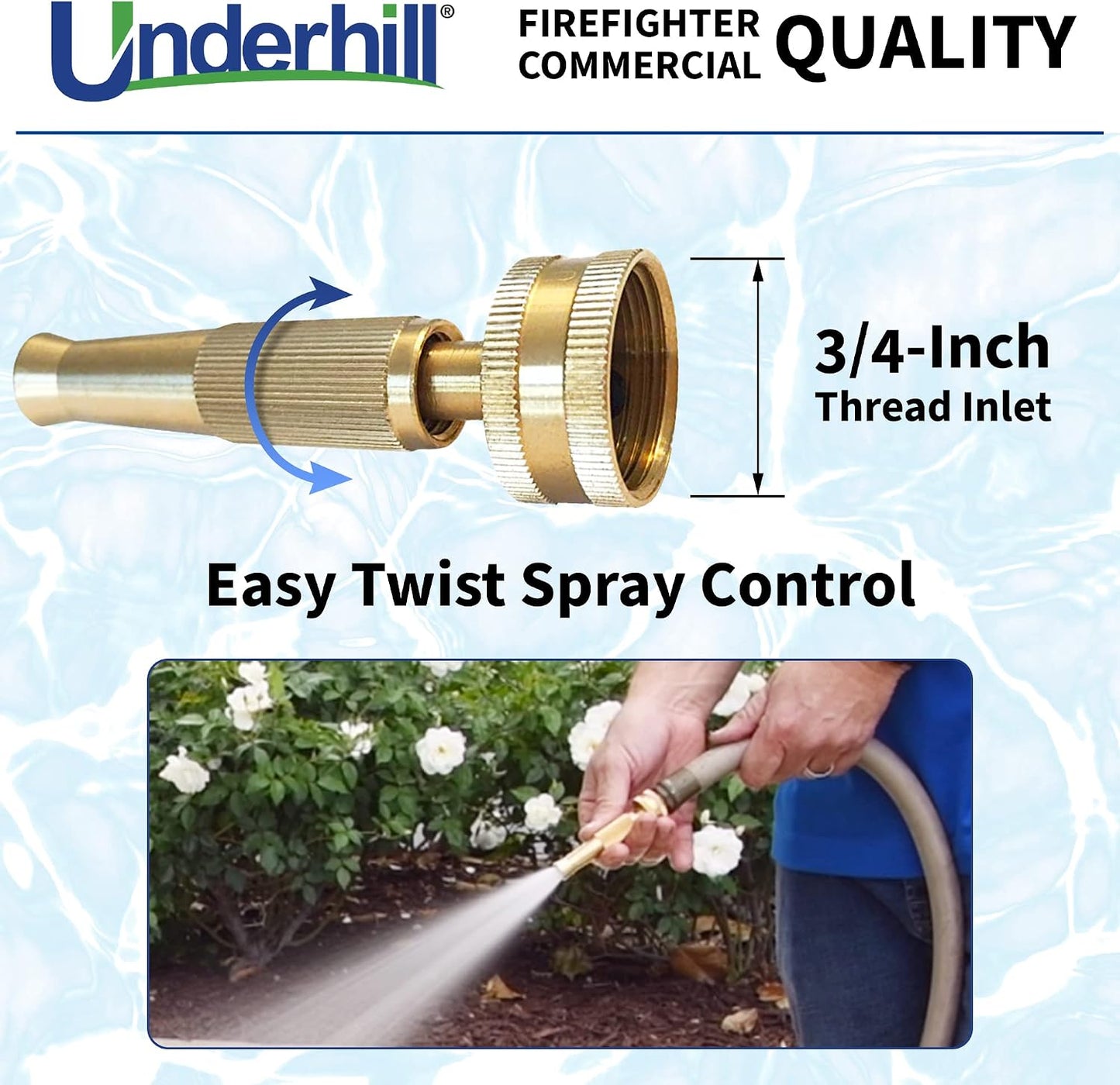 Underhill PowerBlast Super Sweeper 6-Inch Garden Water Hose Nozzle, Sprayer, Jet, 7 GPM 80 PSI, 3/4-Inch Thread Inlet, Heavy-Duty Adjustable, SN6-75