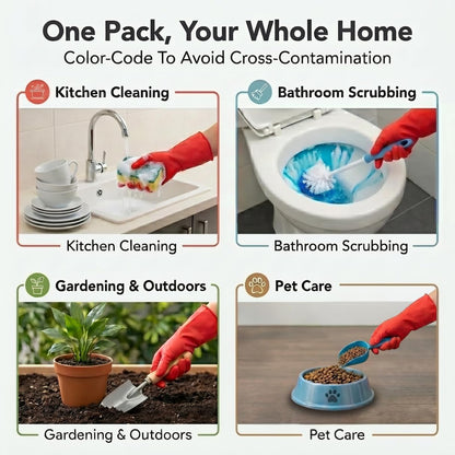 ForPro Natural Rubber Gloves, 6 Pairs Reusable Multi-Purpose Household Cleaning Gloves with Soft Inner Lining, Waterproof & Chemical-Resistant, Wild Cherry, Small