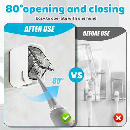 Bathroom Toothbrush Holder 2-Pack, Wall-Mounted with Cover, Single Toothbrush Storage Organizer, Suitable for Home and Travel (Gray)