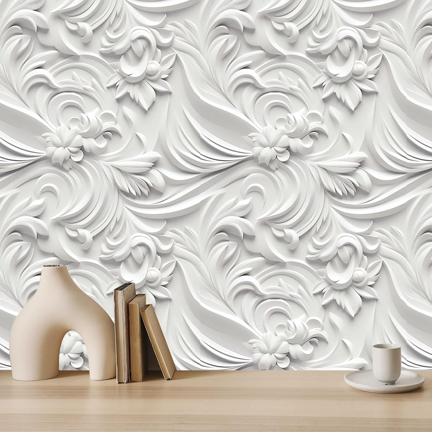 Floral Peel and Stick Wallpaper 3D Effect Interior Wall Décor Contact Paper Self Adhesive Removable Renter Friendly for Bedroom Living Cabinet Room 17.7in x 9.8ft (Not Textured Wallpaper