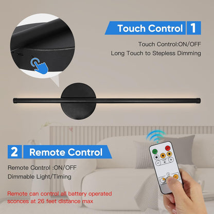 TaoFiaCo Battery Operated Wall Sconces Set of Two,Rechargeable Wall Sconces Set of 2 with Remote Control Dimmable Wall Light Decor for Living Room, Bathroom for, 24 Inch, Gold