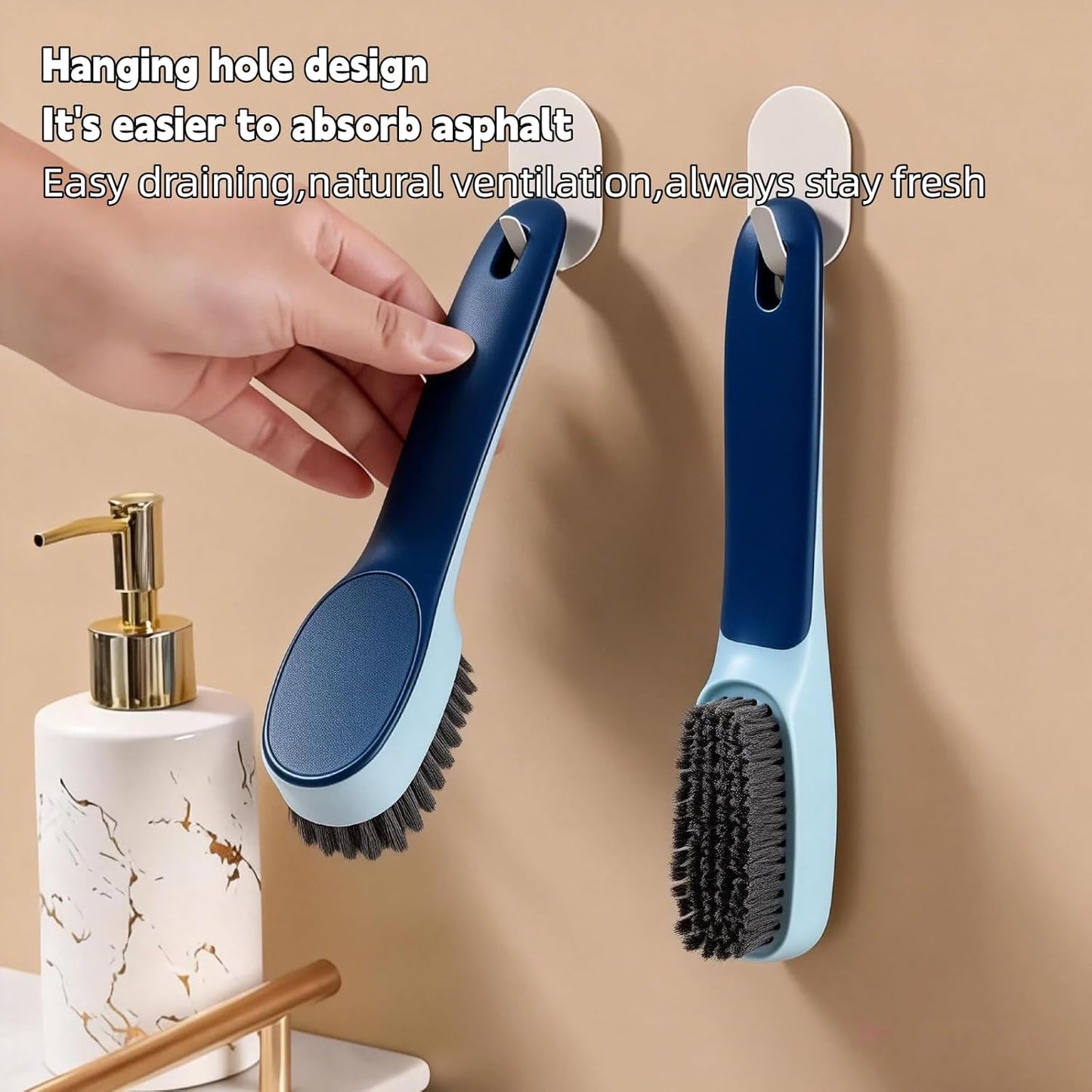 Laundry Brush, Shoe Brush, Used for Cleaning Stains, Floor Tiles, Kitchen, Carpet, Household Cleaning,Easy to Hold Set of，Soft Bristle Scrub，Sneaker，2 Pieces(Blue)