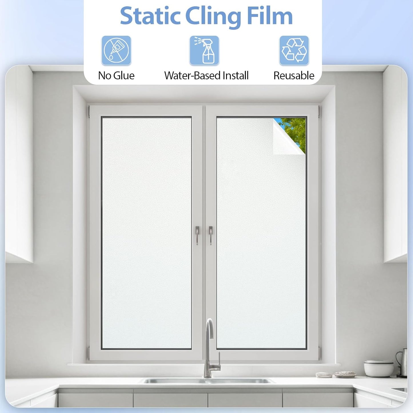 GTJ Frosted Window Privacy Film, Static Cling No Glue Removable Reusable, UV Blocking Glare & Heat Reduction, for Bathroom Glass Door Home Office, 17.5" x 78.7"in