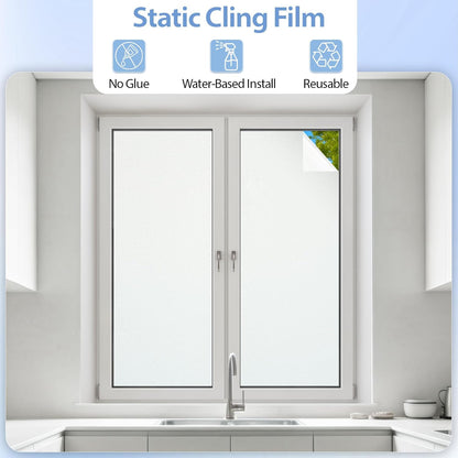 GTJ Frosted Window Privacy Film, Static Cling No Glue Removable Reusable, UV Blocking Glare & Heat Reduction, for Bathroom Glass Door Home Office, 17.5" x 78.7"in