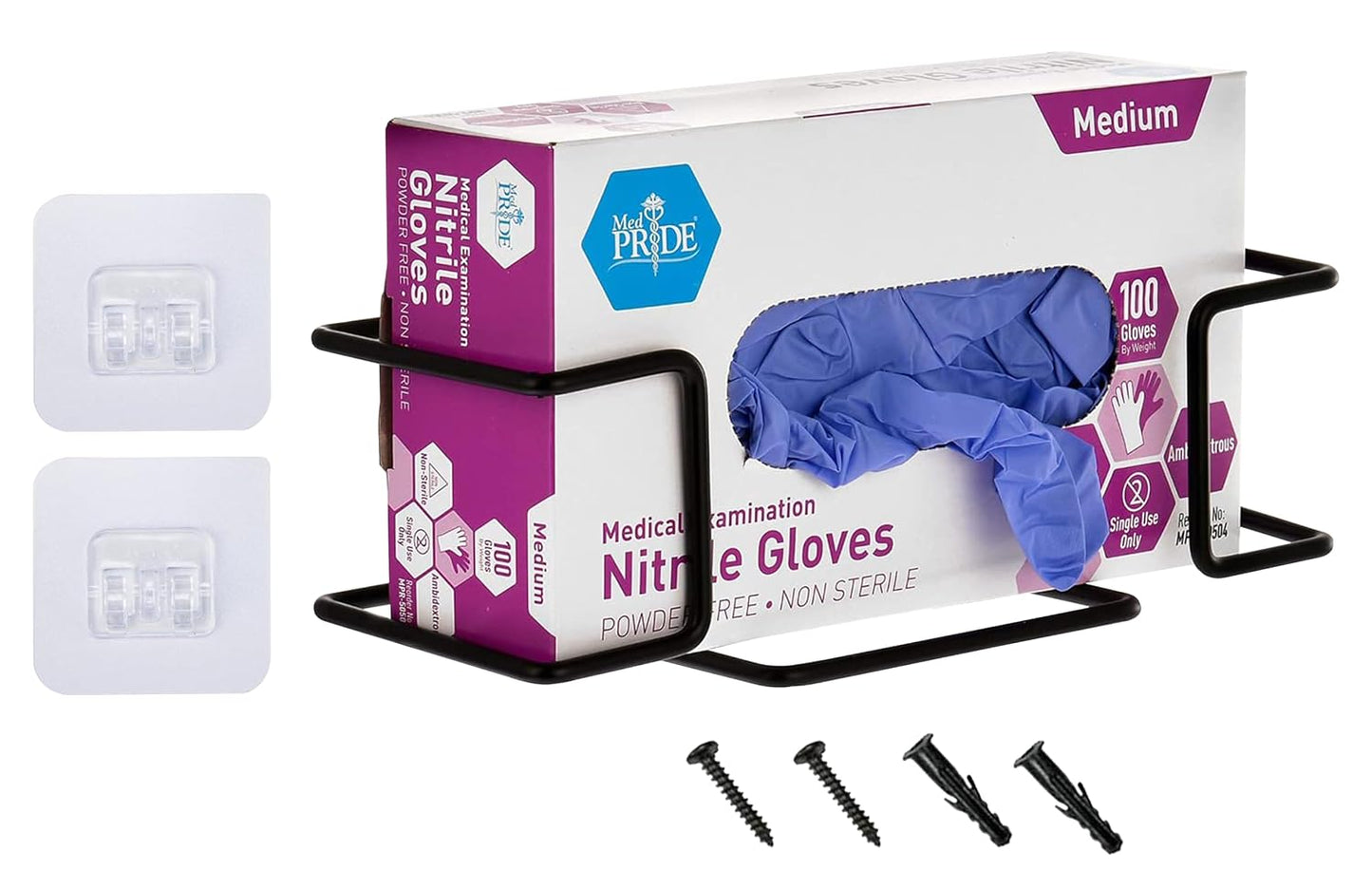 Alpine Industries Single Box Wire Wall Mount Glove Dispenser - Mounted Organizer Rack for Disposable Surgical Glovebox & Tissue Boxes - Hanging Lab & Kitchen Storage (White, 1 Box)